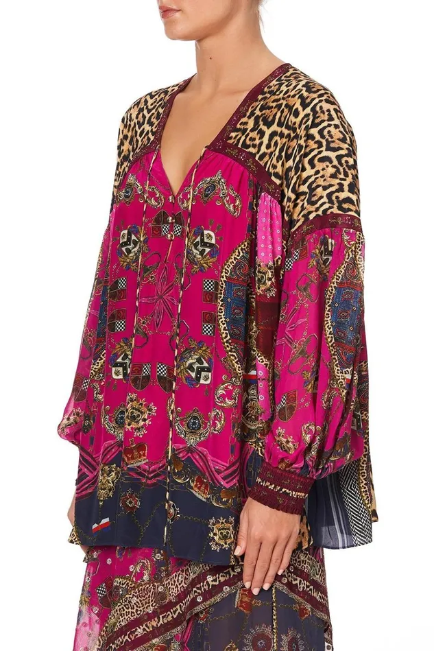 Camilla Tops Women Blouson Blouse With Neck Tie Dining Hall Darling