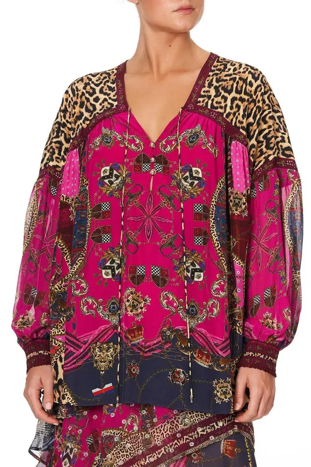Camilla Tops Women Blouson Blouse With Neck Tie Dining Hall Darling