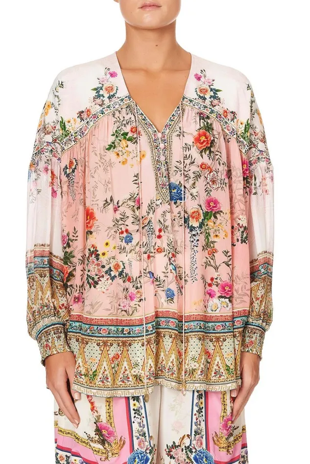 Camilla Tops Women Blouson Blouse With Neck Tie Party In The Palace