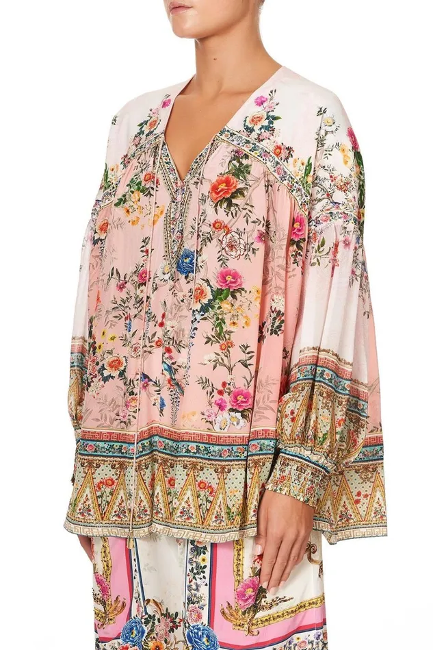 Camilla Tops Women Blouson Blouse With Neck Tie Party In The Palace