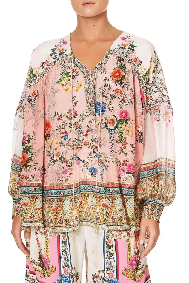 Camilla Tops Women Blouson Blouse With Neck Tie Party In The Palace