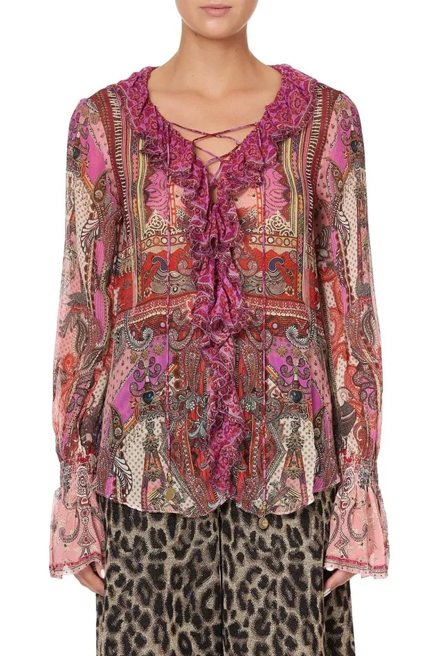 Camilla Tops Women Lace Up Ruffle Blouse Lotus Lovers