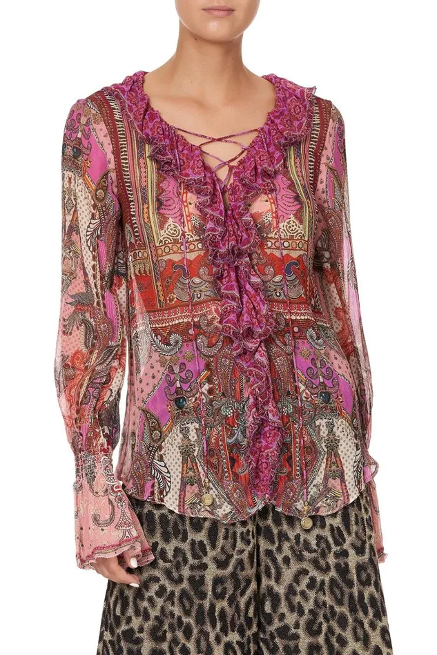 Camilla Tops Women Lace Up Ruffle Blouse Lotus Lovers