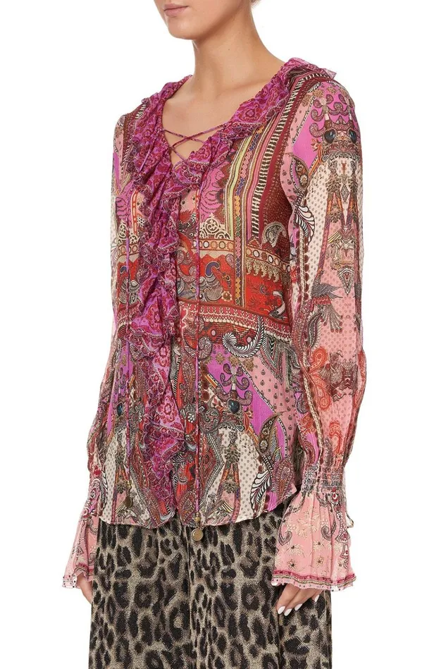 Camilla Tops Women Lace Up Ruffle Blouse Lotus Lovers