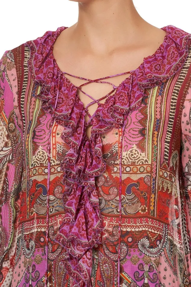 Camilla Tops Women Lace Up Ruffle Blouse Lotus Lovers