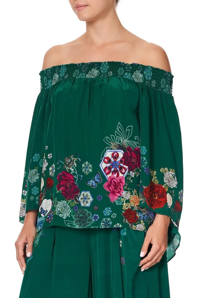 Camilla Tops Women Off Shoulder Shirred Blouse Emerald039s Orbit