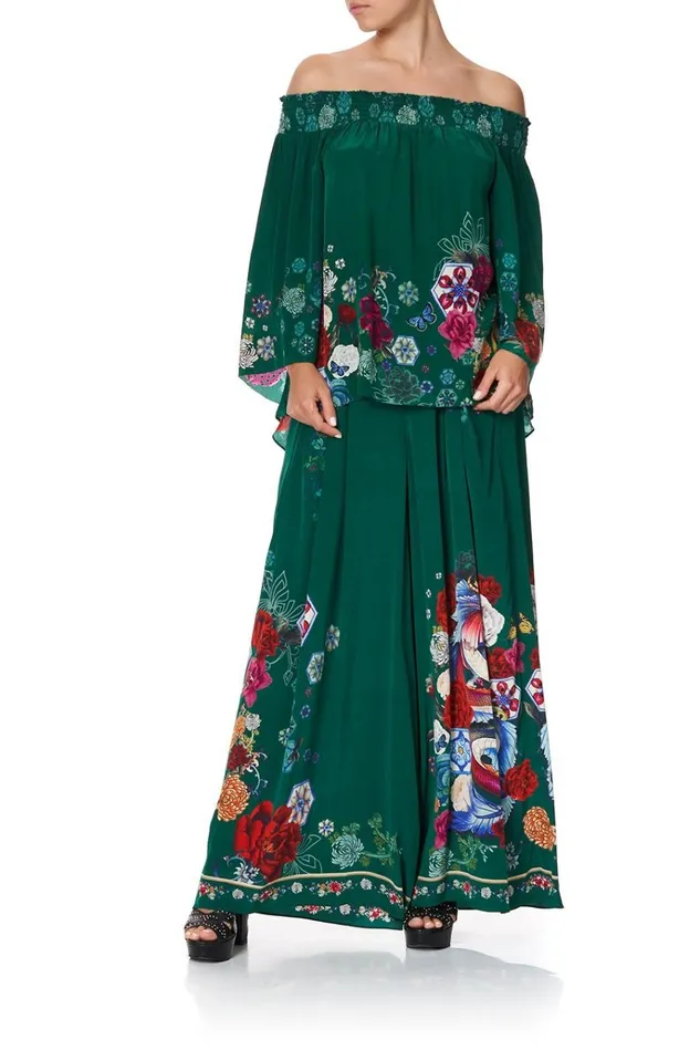 Camilla Tops Women Off Shoulder Shirred Blouse Emerald039s Orbit