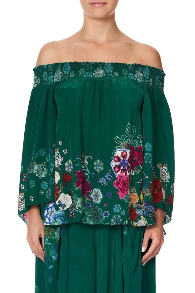 Camilla Tops Women Off Shoulder Shirred Blouse Emerald039s Orbit