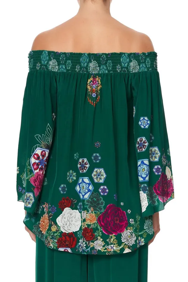 Camilla Tops Women Off Shoulder Shirred Blouse Emerald039s Orbit