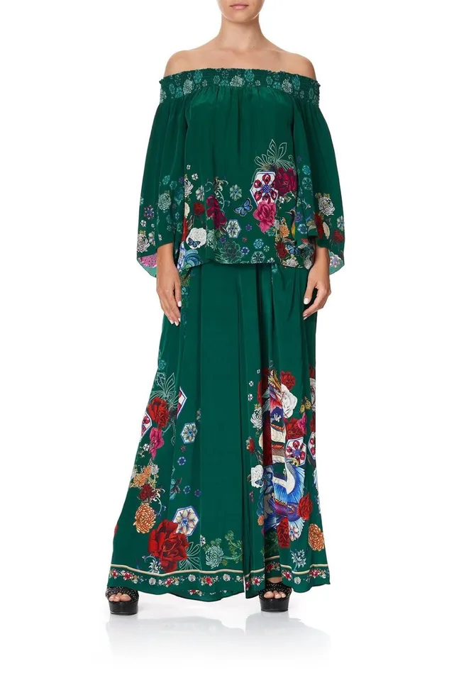 Camilla Tops Women Off Shoulder Shirred Blouse Emerald039s Orbit