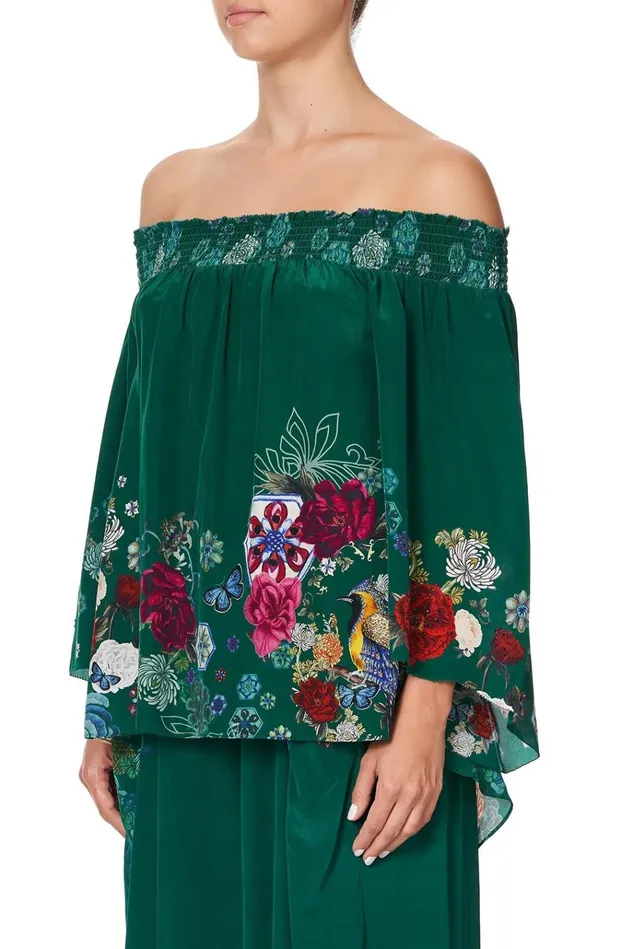 Camilla Tops Women Off Shoulder Shirred Blouse Emerald039s Orbit