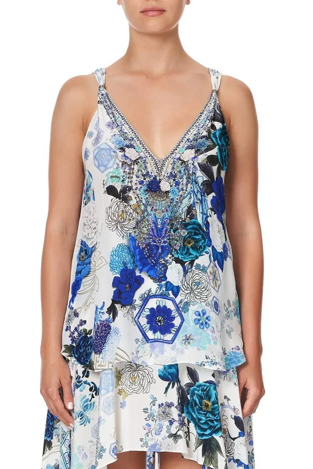 Camilla Tops Women Tank Top With Strap Bead Detail White Side Of The Moon