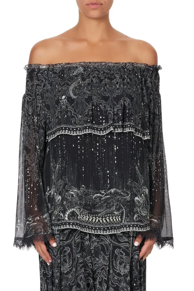 Camilla Tops Women Tiered Ruffle Blouse Midnight Pearl