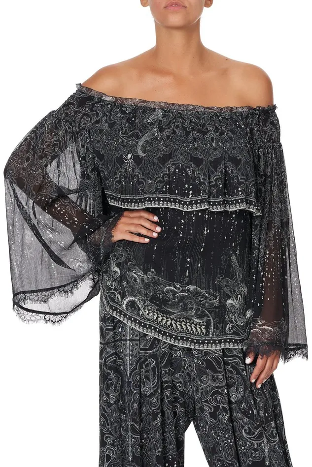 Camilla Tops Women Tiered Ruffle Blouse Midnight Pearl