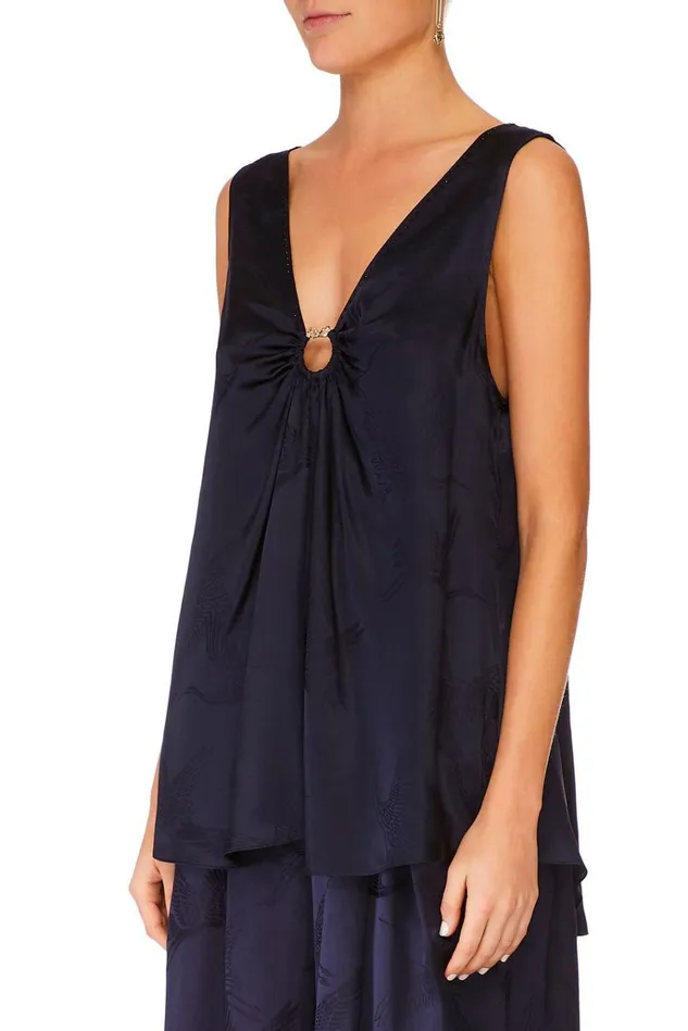 Camilla Tops Women Wide Strap URing Top Solid Navy