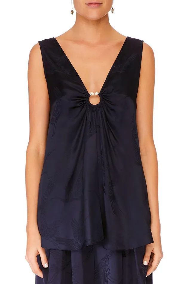 Camilla Tops Women Wide Strap URing Top Solid Navy
