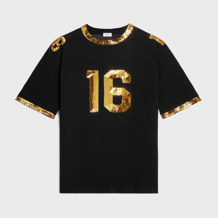 Celine 16 Embroidered TShirt In Jersey Mesh Black Gold Men CELINE TSHIRTS AND SWEATSHIRTS Celine 16 Embroidered TShirt In Jersey Mesh Black Gold Men CELINE TSHIRTS AND SWEATSHIRTS