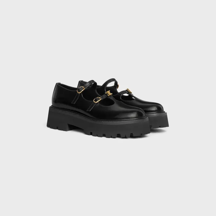 Celine Bulky Babies Triomphe In Polished Bullskin Black Women CELINE LOAFERS AND FLATS