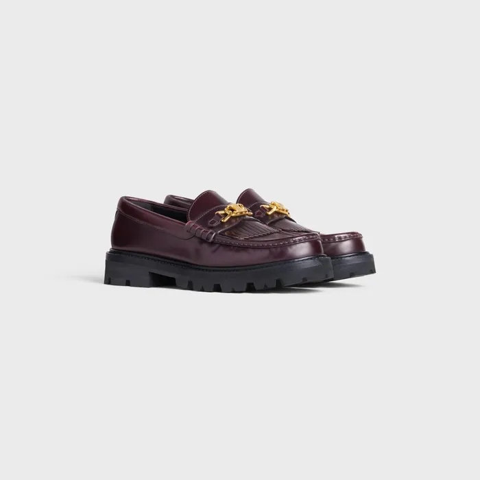 Celine Margaret Loafer With Triomphe Chain In Polished Bull Burgundy Women CELINE LOAFERS AND FLATS
