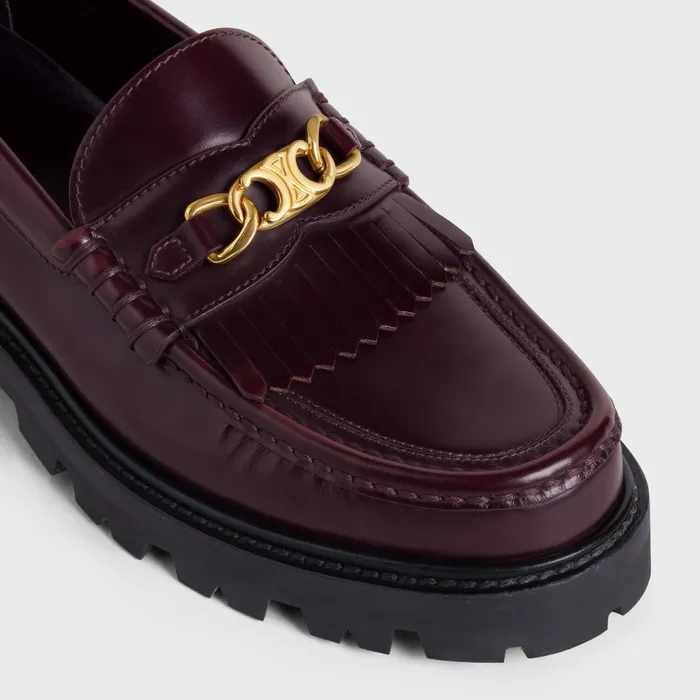 Celine Margaret Loafer With Triomphe Chain In Polished Bull Burgundy Women CELINE LOAFERS AND FLATS