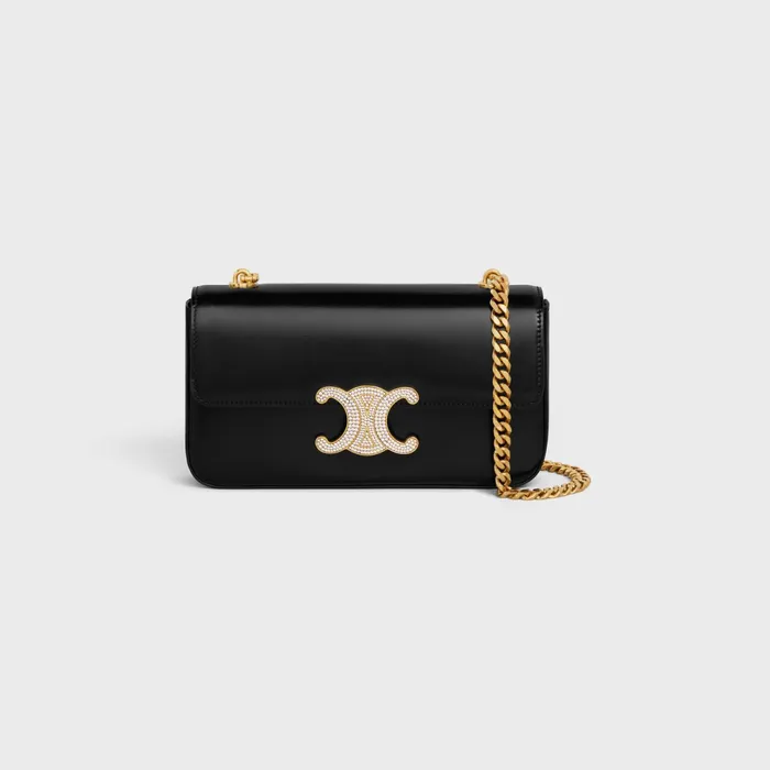 Chain Shoulder Bag Claude With Strass Closure In Shiny Calfskin Black Women CELINE CLAUDE Chain Shoulder Bag Claude With Strass Closure In Shiny Calfskin Black Women CELINE CLAUDE