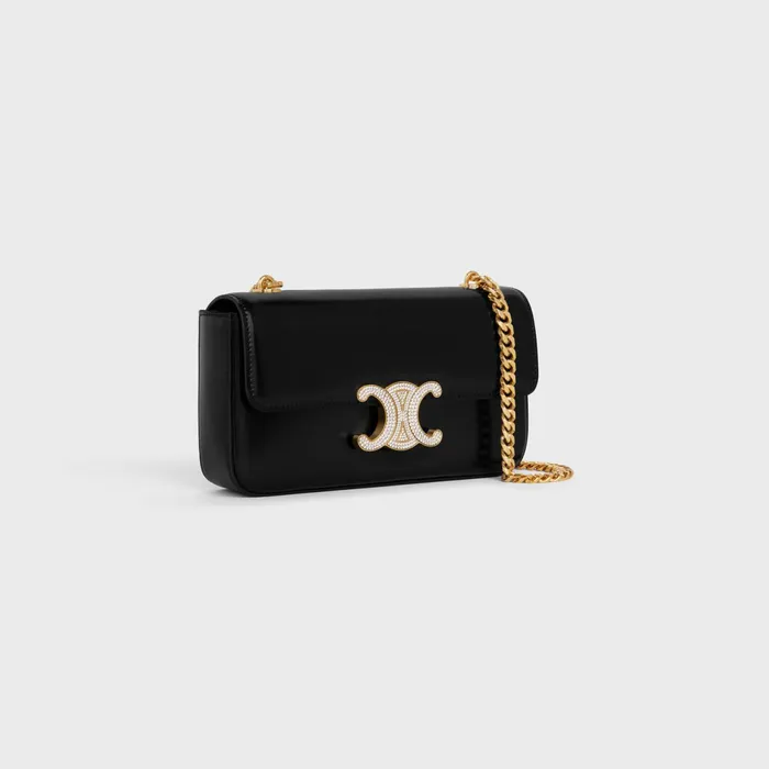 Chain Shoulder Bag Claude With Strass Closure In Shiny Calfskin Black Women CELINE CLAUDE Chain Shoulder Bag Claude With Strass Closure In Shiny Calfskin Black Women CELINE CLAUDE