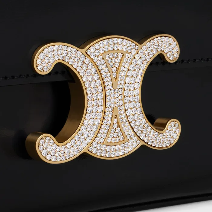 Chain Shoulder Bag Claude With Strass Closure In Shiny Calfskin Black Women CELINE CLAUDE Chain Shoulder Bag Claude With Strass Closure In Shiny Calfskin Black Women CELINE CLAUDE