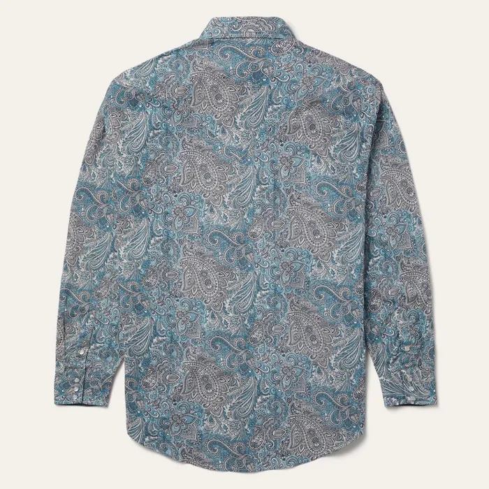 Classic Cut Men Stetson Paisley Western Shirt Green