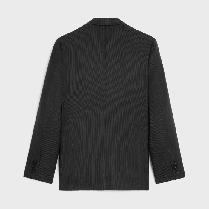 Classic Jacket In Striped Wool Black and White Men CELINE JACKETS and TROUSERS