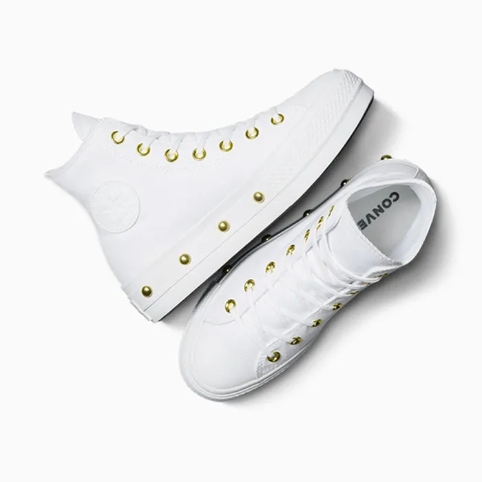 Converse High Top Chuck Taylor All Star Lift Platform Star Studded Whitewhitegold 8211 Women