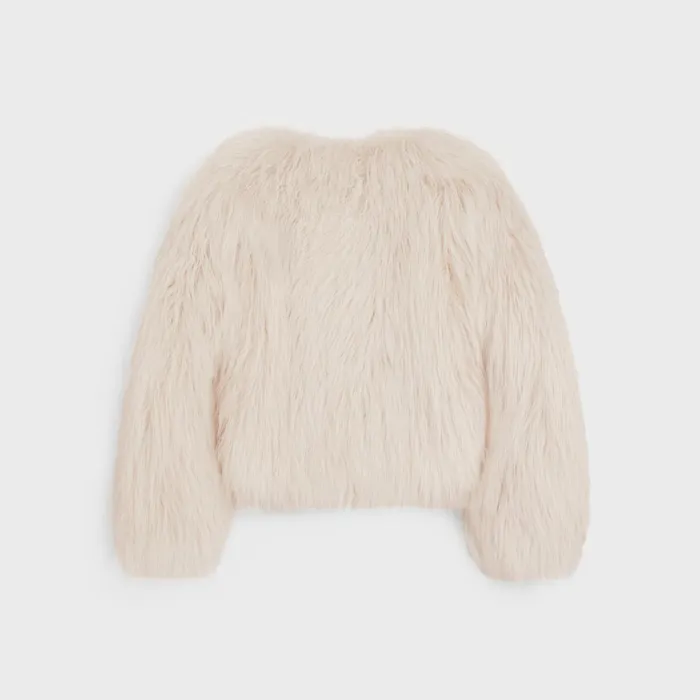 Crew Neck Jacket In Long Goat Hair Beige Women CELINE LEATHER AND SHEARLING