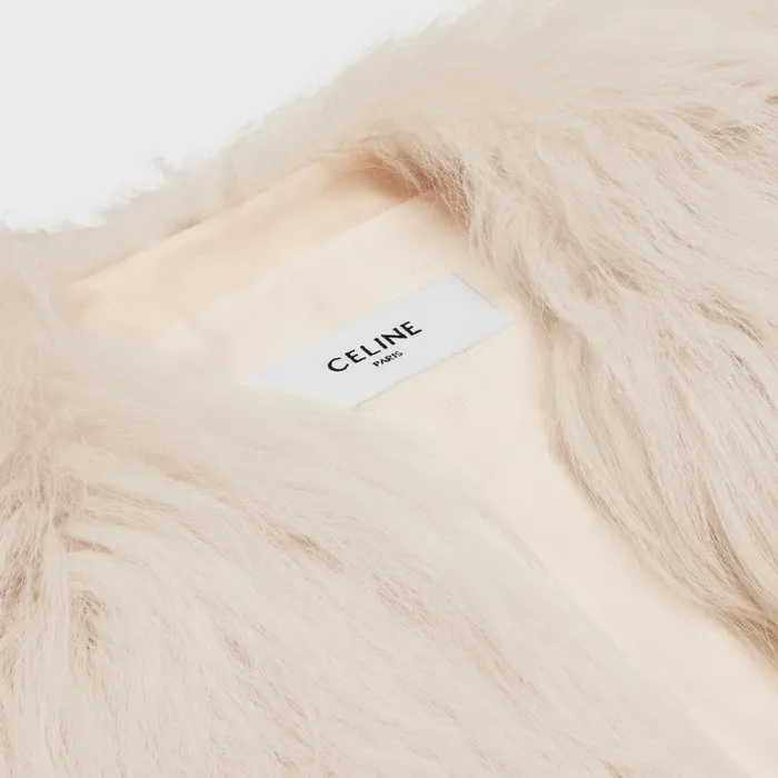 Crew Neck Jacket In Long Goat Hair Beige Women CELINE LEATHER AND SHEARLING