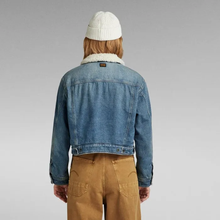 Denim Jackets Women GStar RAW Short Sherpa Denim Jacket Antique Faded Blue Agave