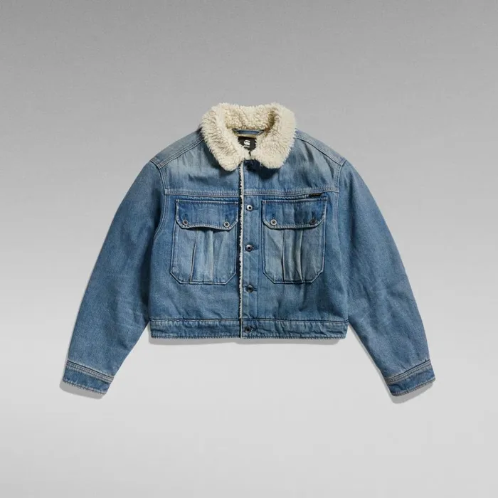 Denim Jackets Women GStar RAW Short Sherpa Denim Jacket Antique Faded Blue Agave