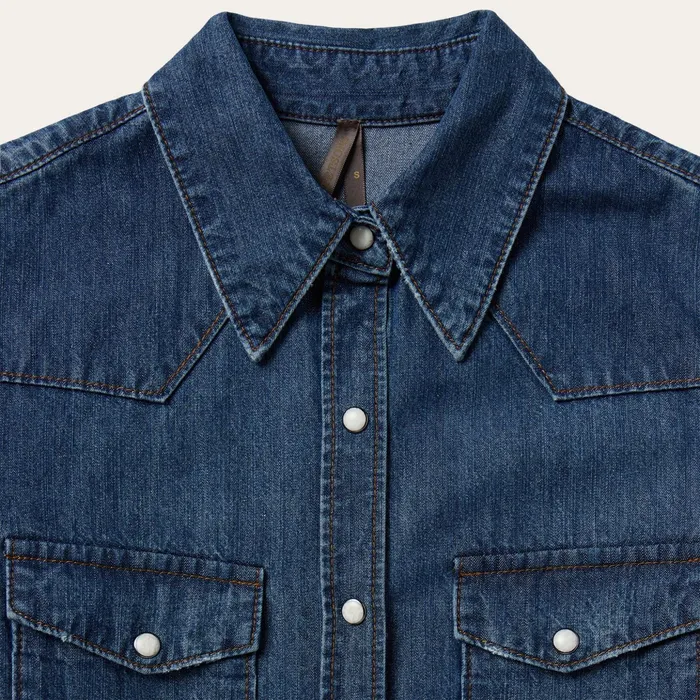 Denim Shirts Women Stetson Dark Denim Snap Western Shirt Blue