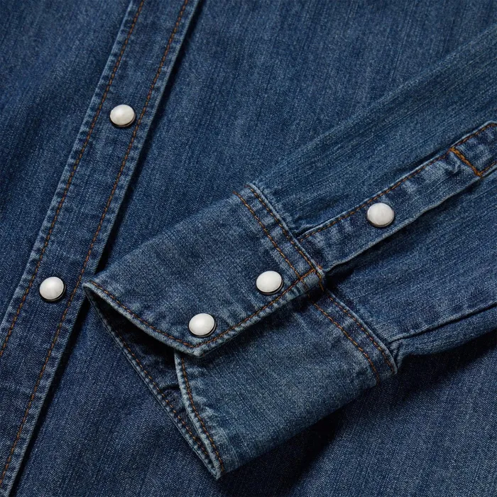 Denim Shirts Women Stetson Dark Denim Snap Western Shirt Blue