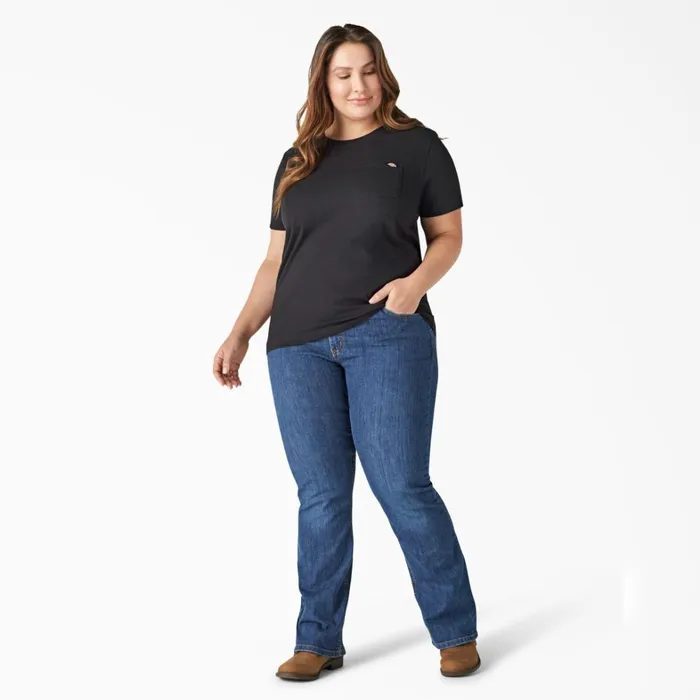 Dickies Hi Vis Women039s Plus Heavyweight Short Sleeve Pocket TShirt Black Black bk 8211 Women