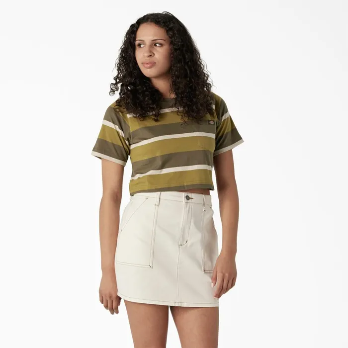 Dickies TShirts Womens Striped Cropped TShirt MossMilitary Green Stripe Mossmilitary Green Stripe mms 8211 Women