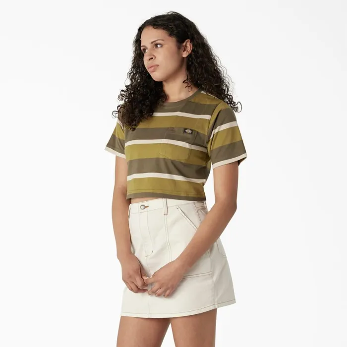 Dickies TShirts Womens Striped Cropped TShirt MossMilitary Green Stripe Mossmilitary Green Stripe mms 8211 Women Dickies TShirts Womens Striped Cropped TShirt MossMilitary Green Stripe Mossmilitary Green Stripe mms 8211 Women