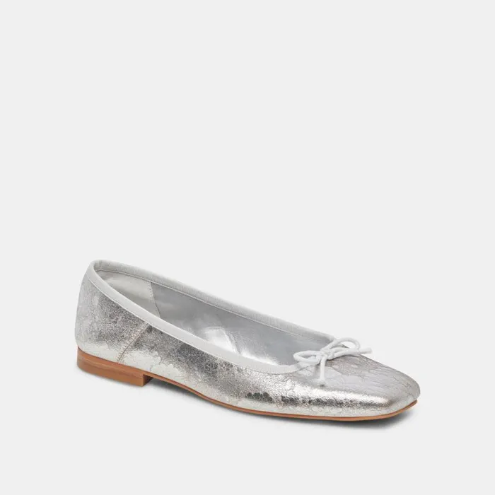 Dolce Vita Anisa Wide Ballet Flats Silver Distressed Leather Women Flats and Loafers