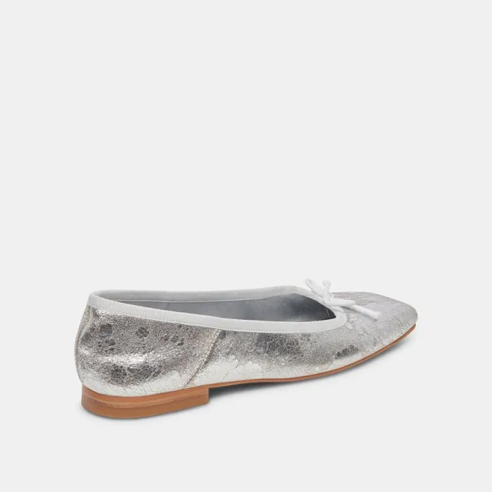 Dolce Vita Anisa Wide Ballet Flats Silver Distressed Leather Women Flats and Loafers