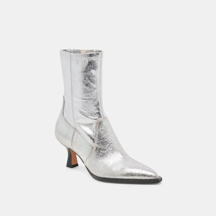 Dolce Vita Arya Wide Calf Boots Silver Distressed Leather Women Boots and Booties