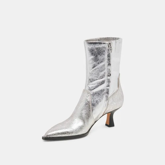 Dolce Vita Arya Wide Calf Boots Silver Distressed Leather Women Boots and Booties