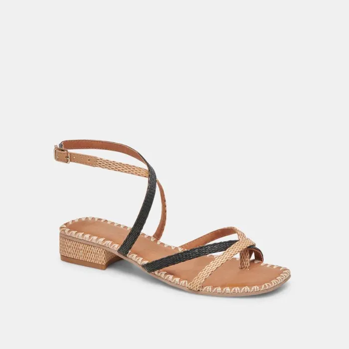 Dolce Vita Brinn Sandals Black Natural Raffia Women Sandals