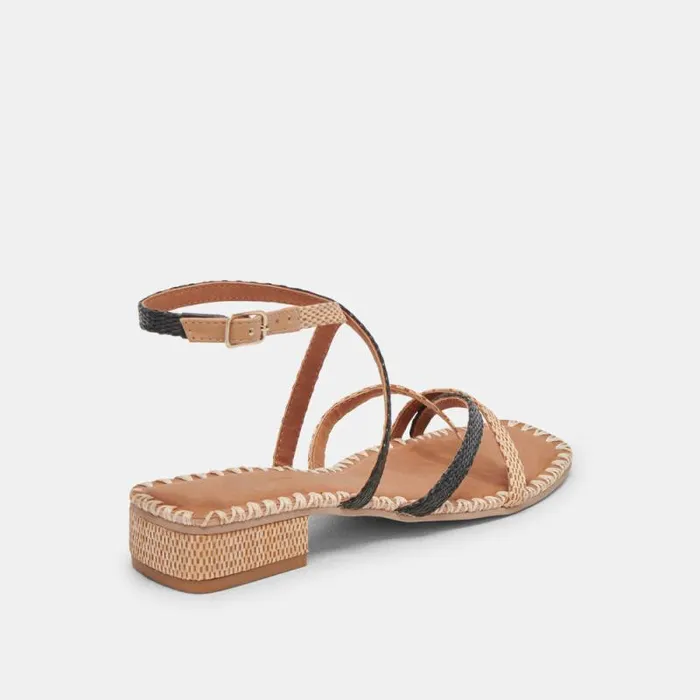 Dolce Vita Brinn Sandals Black Natural Raffia Women Sandals