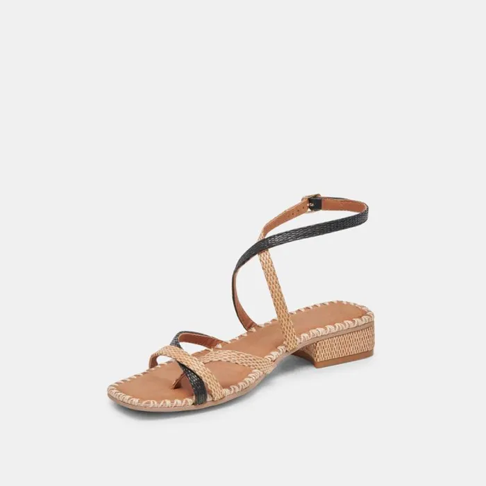 Dolce Vita Brinn Sandals Black Natural Raffia Women Sandals