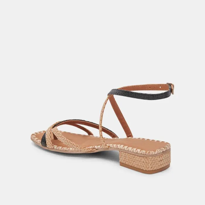 Dolce Vita Brinn Sandals Black Natural Raffia Women Sandals