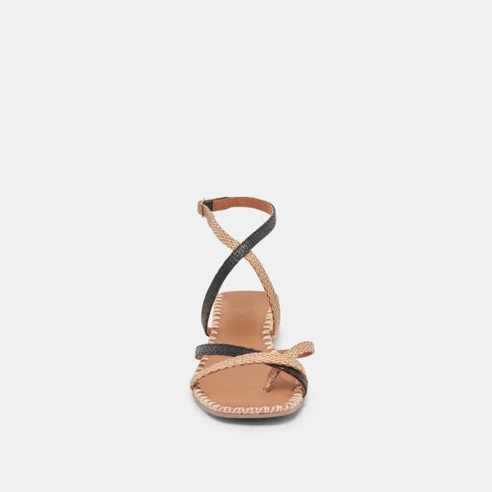 Dolce Vita Brinn Sandals Black Natural Raffia Women Sandals