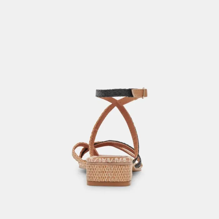 Dolce Vita Brinn Sandals Black Natural Raffia Women Sandals