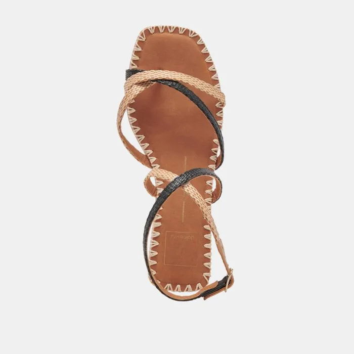 Dolce Vita Brinn Sandals Black Natural Raffia Women Sandals